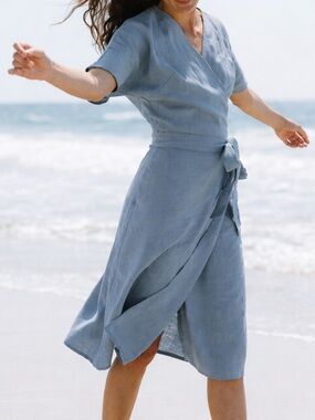 Love and Confuse 100% linen summer wrap dress